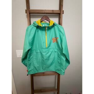 Dutch Bros teal and yellow 1/2 zip hooded windbreaker pullover jacket. - small